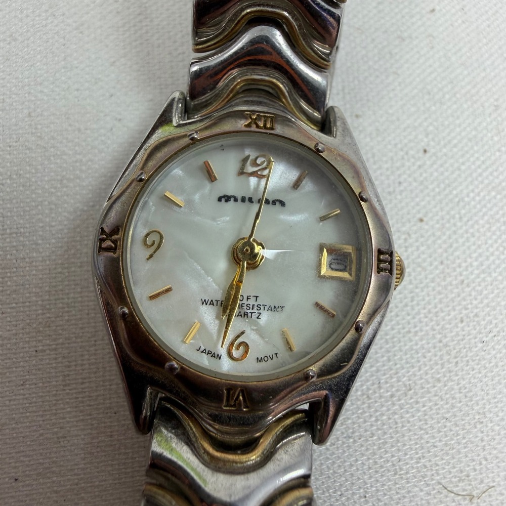 Milan Advance Two Tone Watch Mother of Pearl Dial‎ Date Window MLS61715W